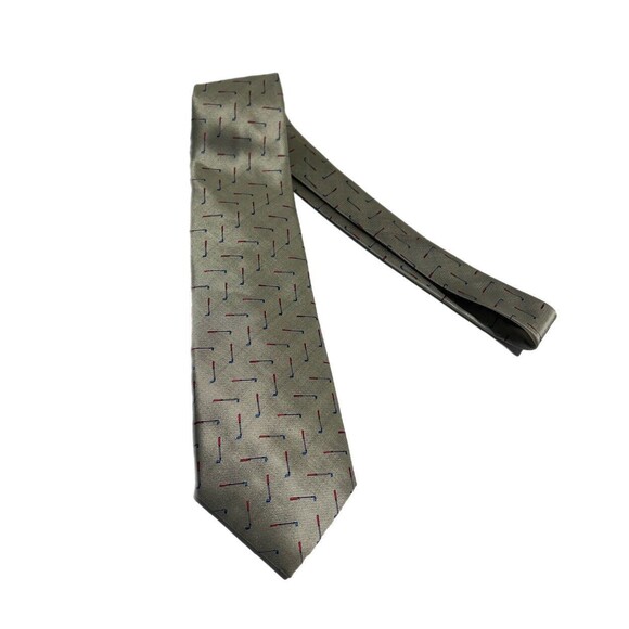 Dunhill Mens Necktie Red Blue Golf Clubs On Metallic Base Made in England - Picture 1 of 8